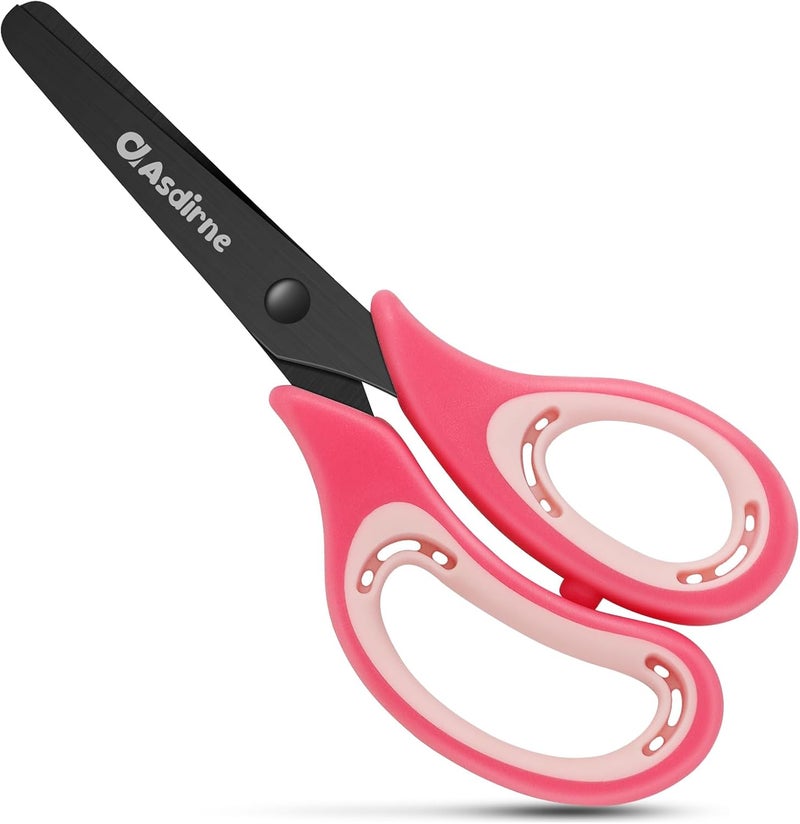 Asdirne Kids Scissors - Safety Children Scissors with Blunt Tip Stainless Steel Blades and Soft Grip, Great for Home and School, Pink, 13.5cm - Image 1